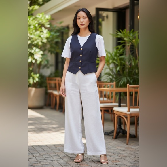 A.U.W. Jackets & Blazers - A.U.W. Women's Dark Blue gold Buttoned Vest size large